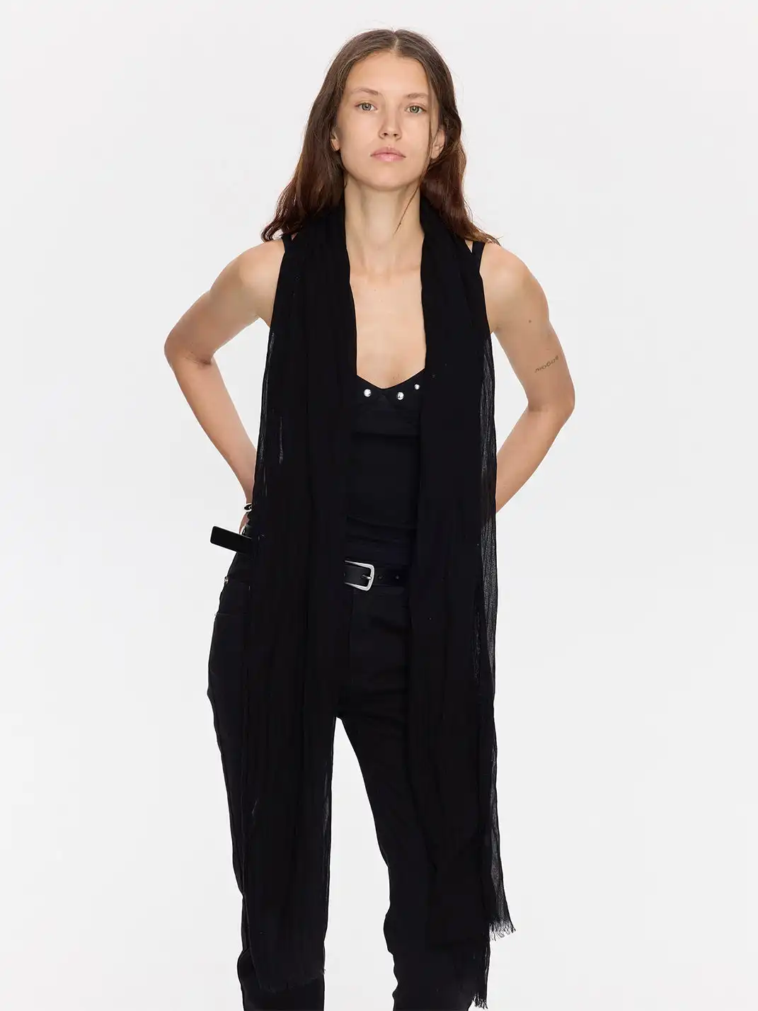 LYUOCHENG | Casual Pleated Fringed Silk Scarf