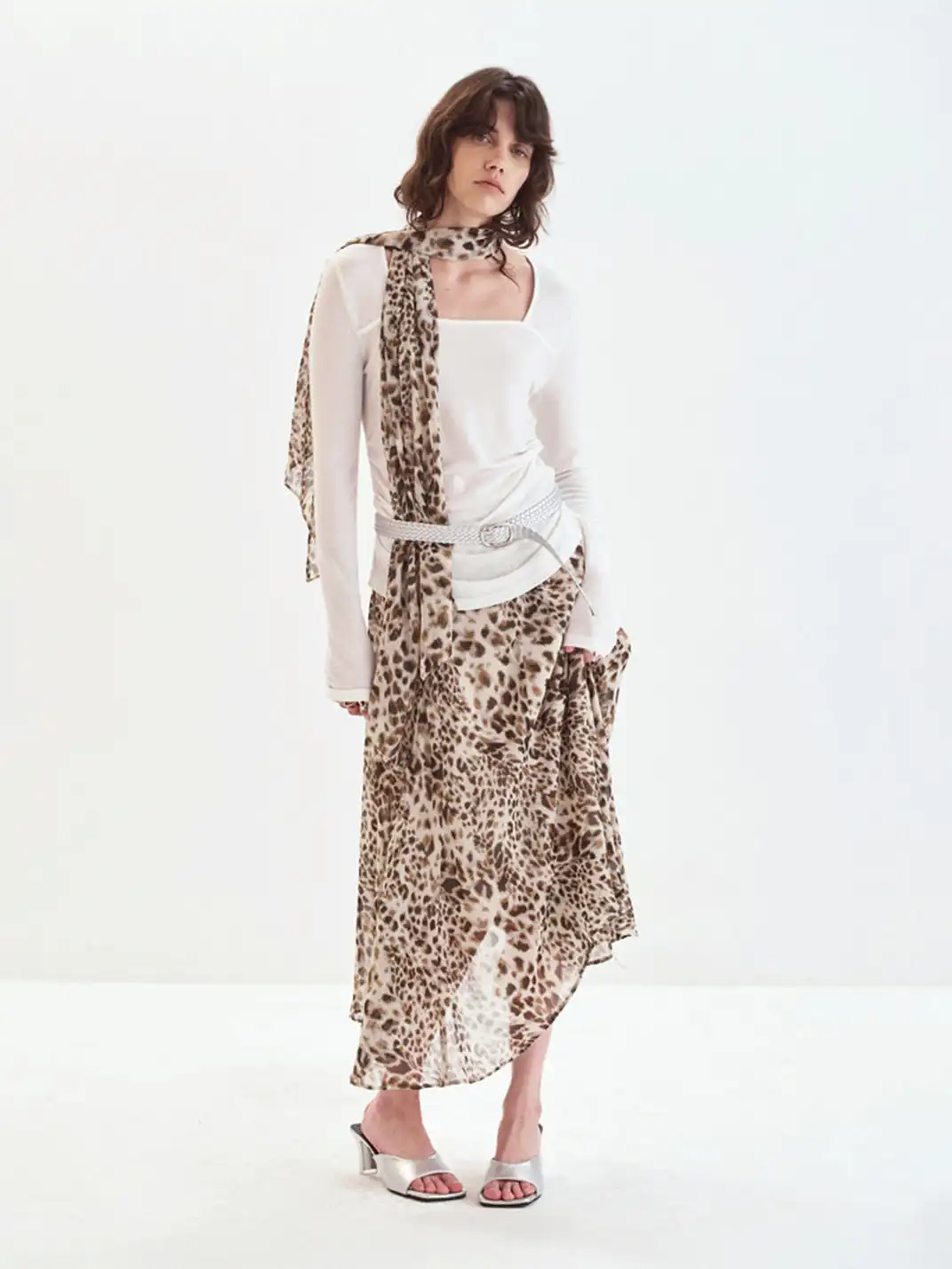 Covertitle | Vintage Lightweight Double-Sided Leopard Print Silk Scarf