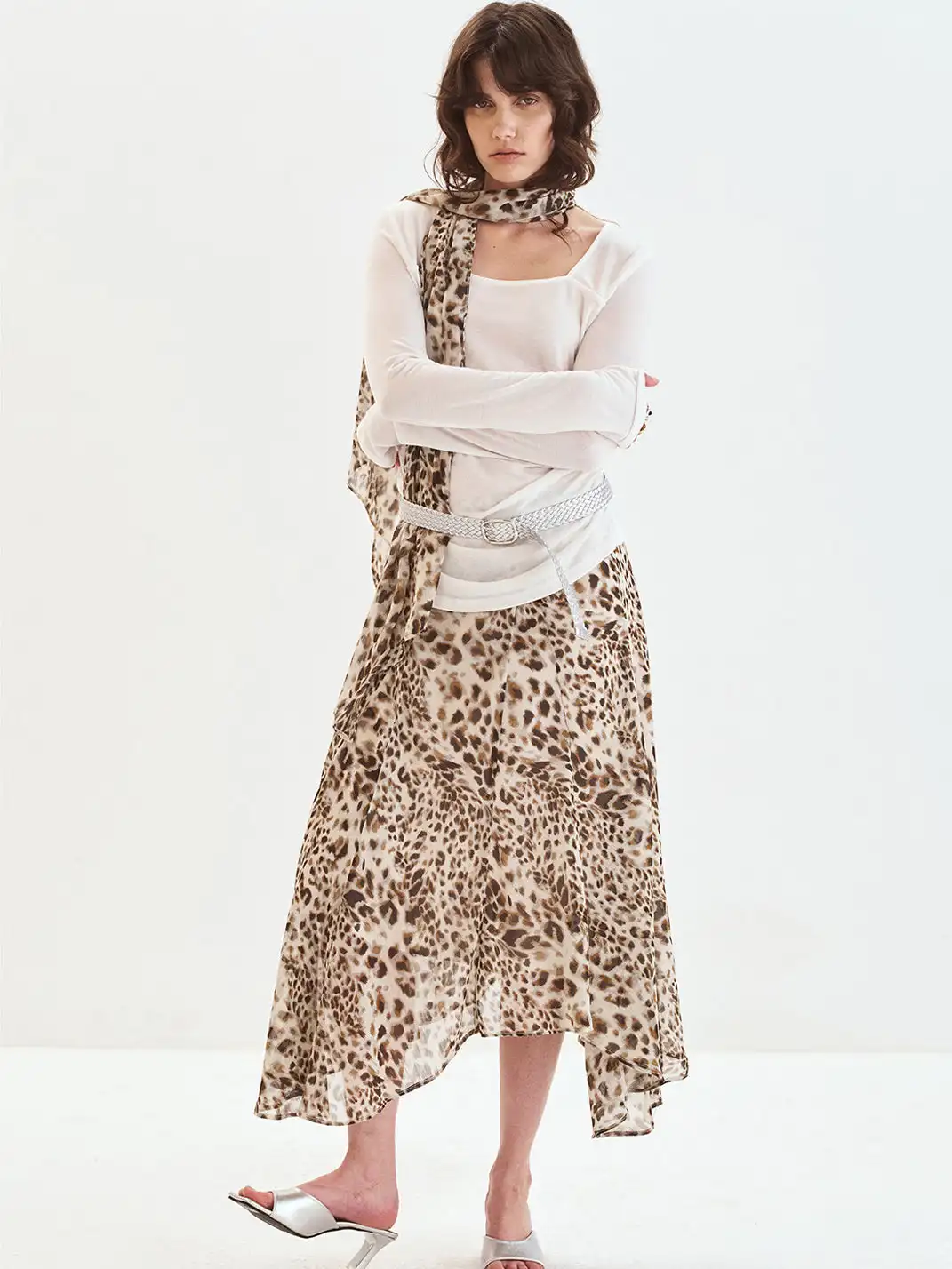 Covertitle | Vintage Lightweight Double-Sided Leopard Print Silk Scarf