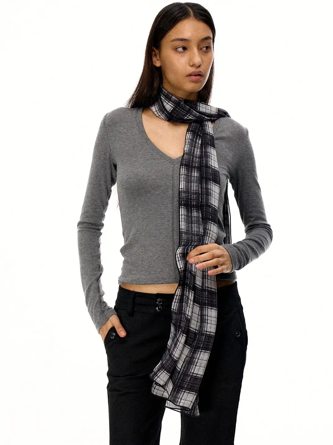 FIRSTFLOOR | Leopard Plaid Two-Tone Printed Streamer Scarf