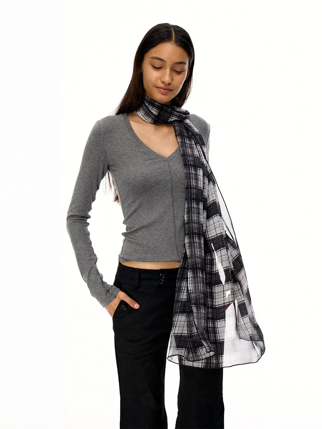 FIRSTFLOOR | Leopard Plaid Two-Tone Printed Streamer Scarf