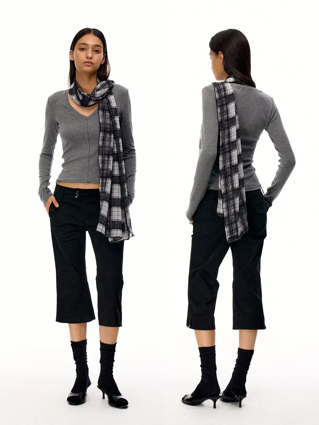 FIRSTFLOOR | Leopard Plaid Two-Tone Printed Streamer Scarf