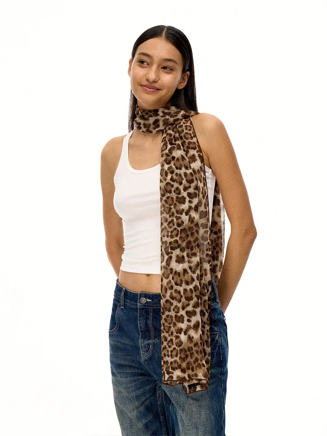 FIRSTFLOOR | Leopard Plaid Two-Tone Printed Streamer Scarf