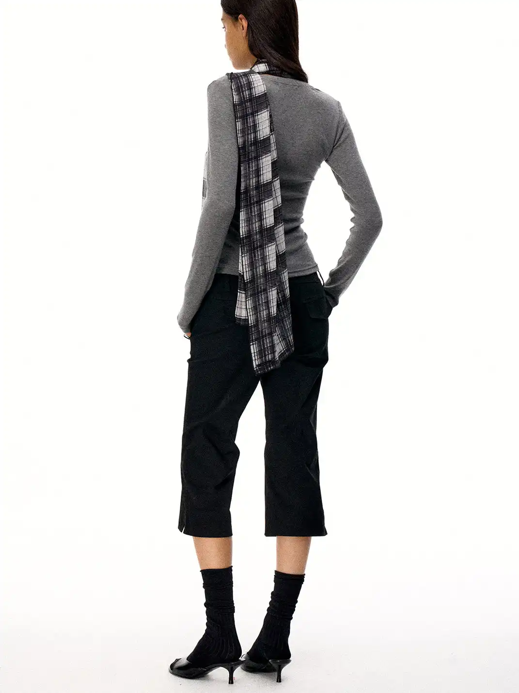 FIRSTFLOOR | Leopard Plaid Two-Tone Printed Streamer Scarf