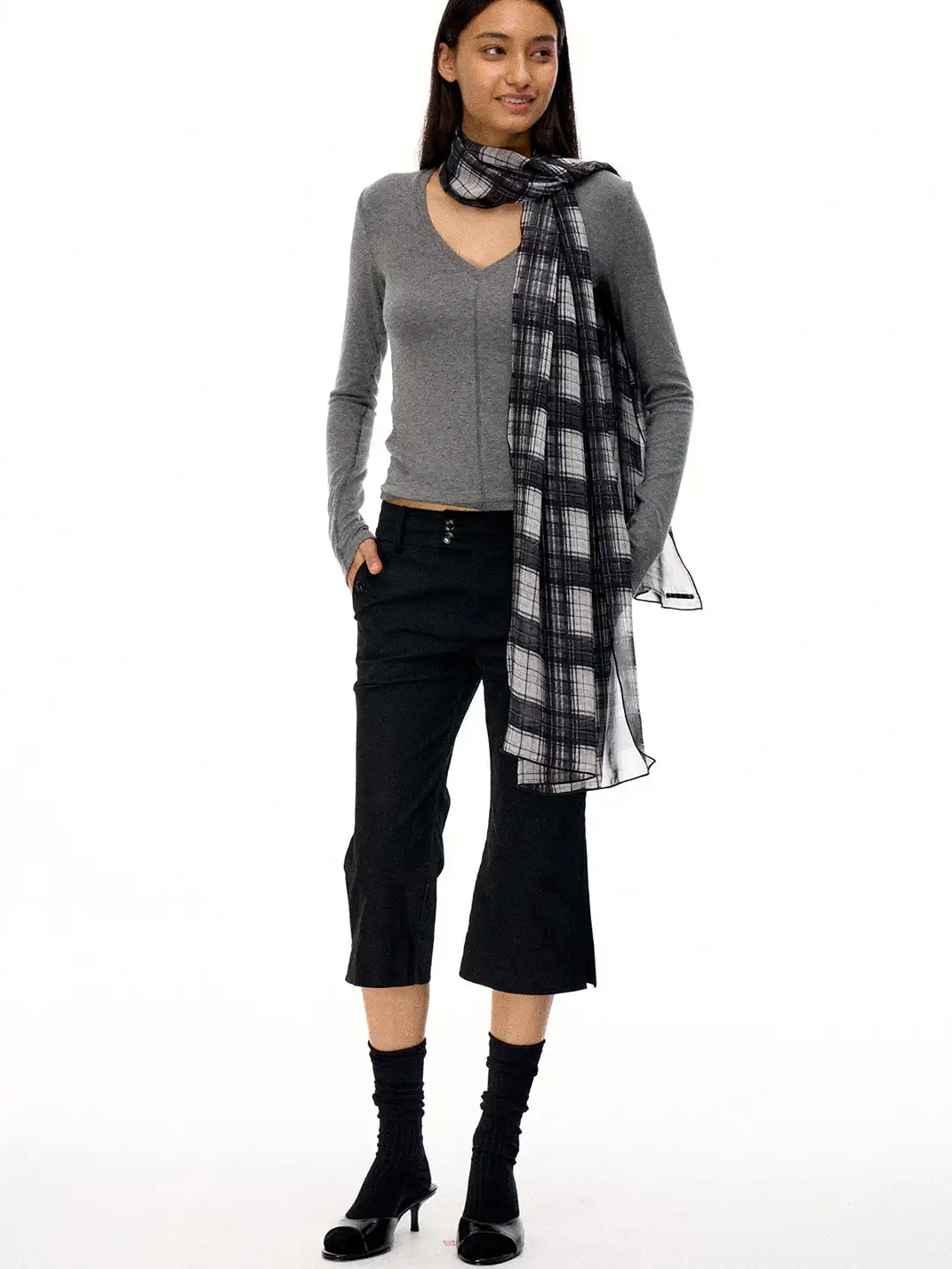 FIRSTFLOOR | Leopard Plaid Two-Tone Printed Streamer Scarf