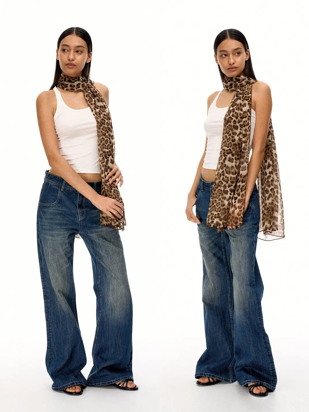 FIRSTFLOOR | Leopard Plaid Two-Tone Printed Streamer Scarf