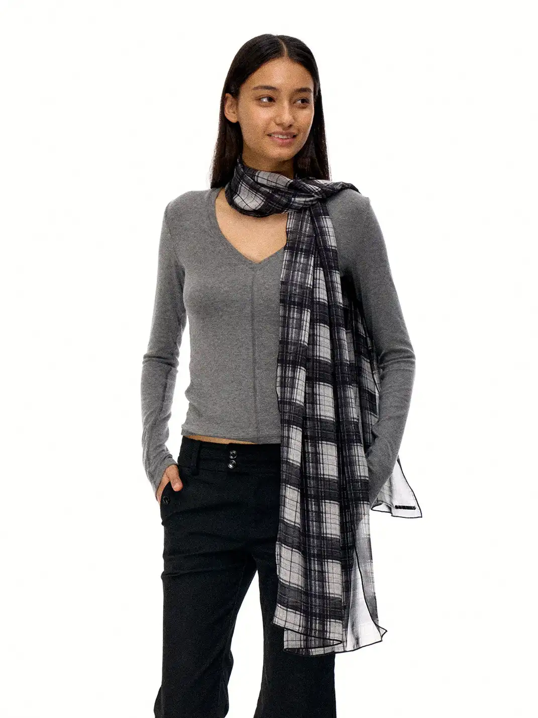 FIRSTFLOOR | Leopard Plaid Two-Tone Printed Streamer Scarf