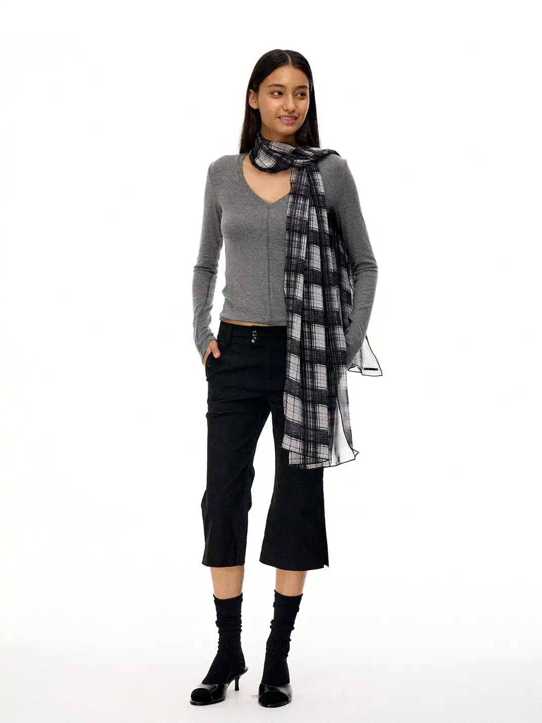 FIRSTFLOOR | Leopard Plaid Two-Tone Printed Streamer Scarf