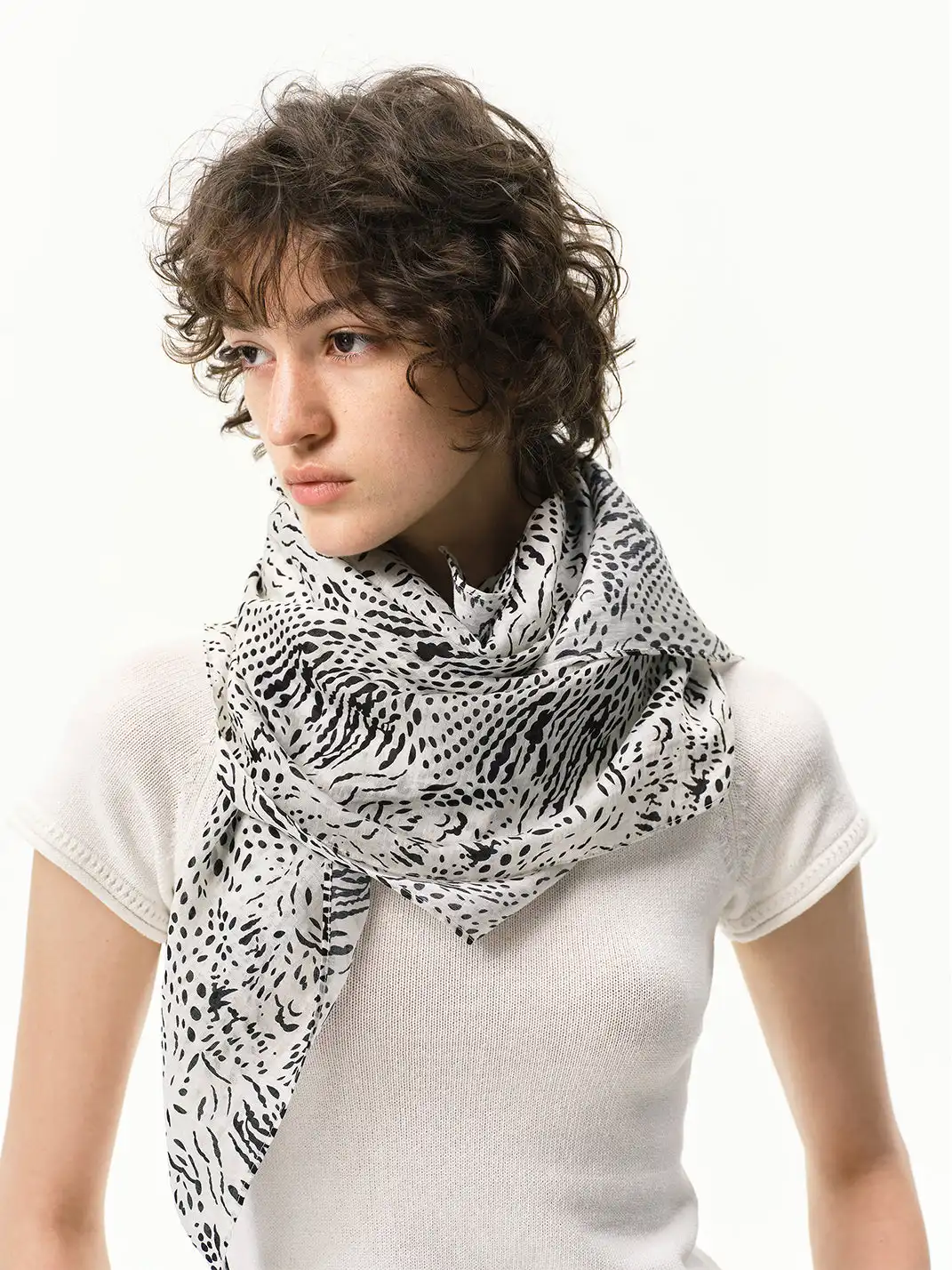 ChuTao | Textured Zebra & Leopard Print Sheer Scarf