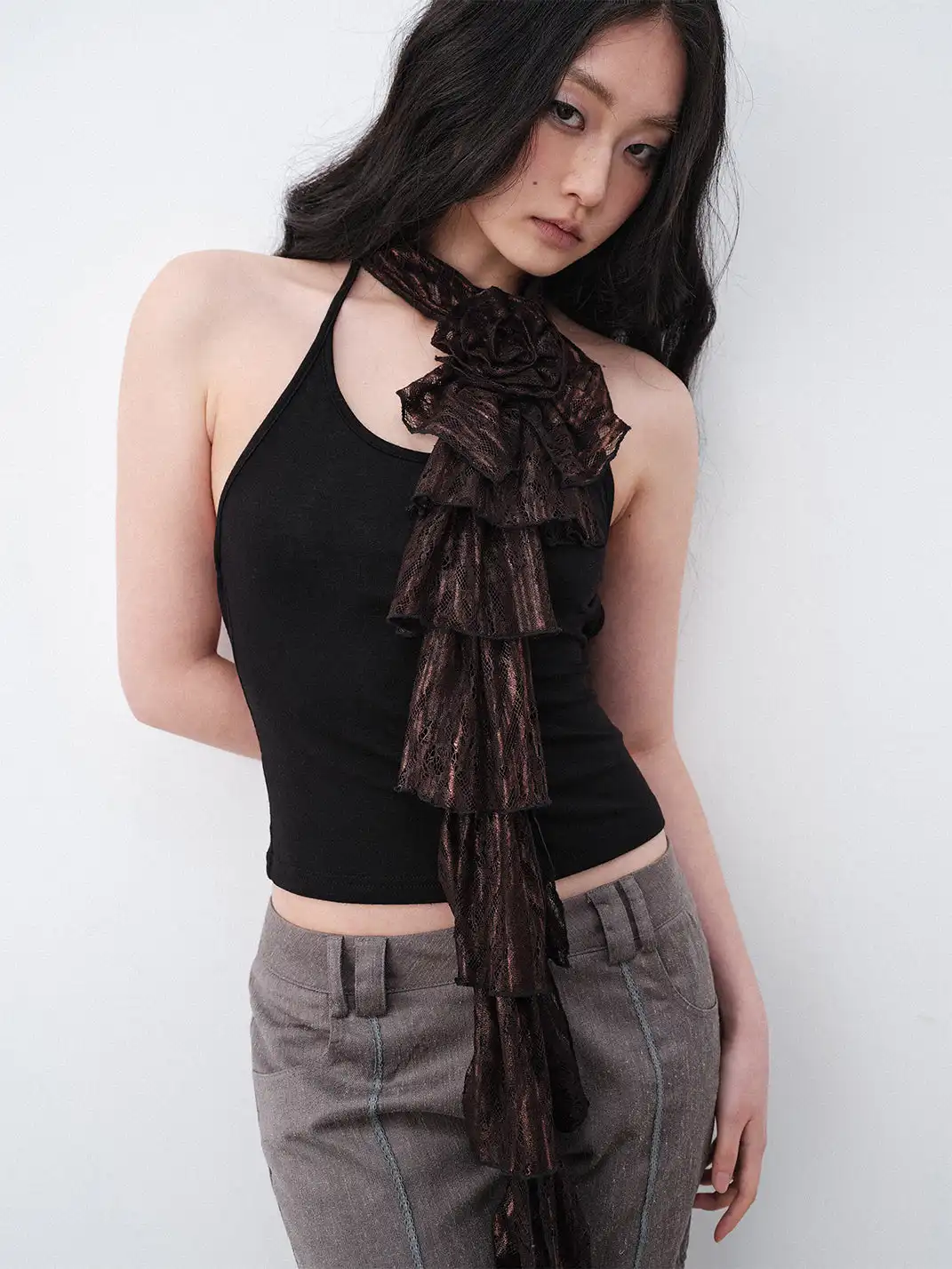 THELIGHT | Lace Flower Gilded Silk Scarf