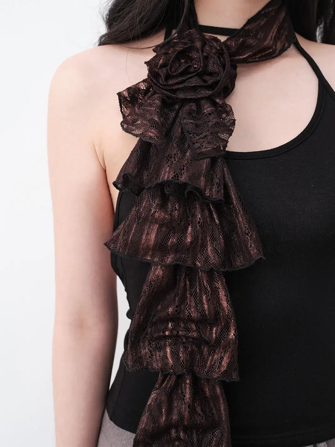 THELIGHT | Lace Flower Gilded Silk Scarf