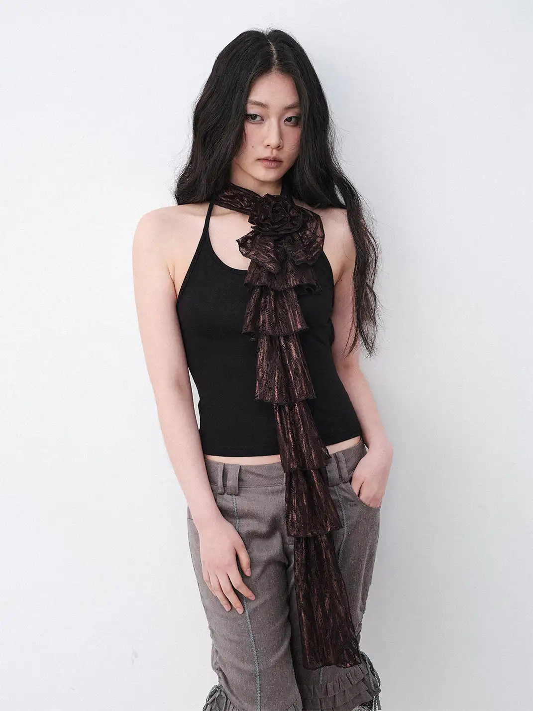 THELIGHT | Lace Flower Gilded Silk Scarf