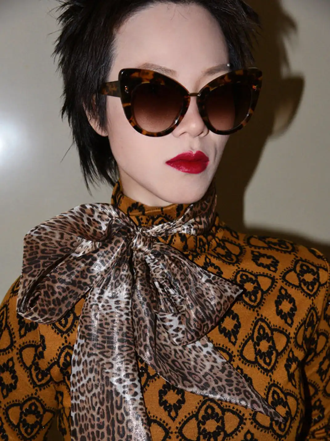 Glee Rainbow | Shiny Leopard Print Silk Punk Scarf