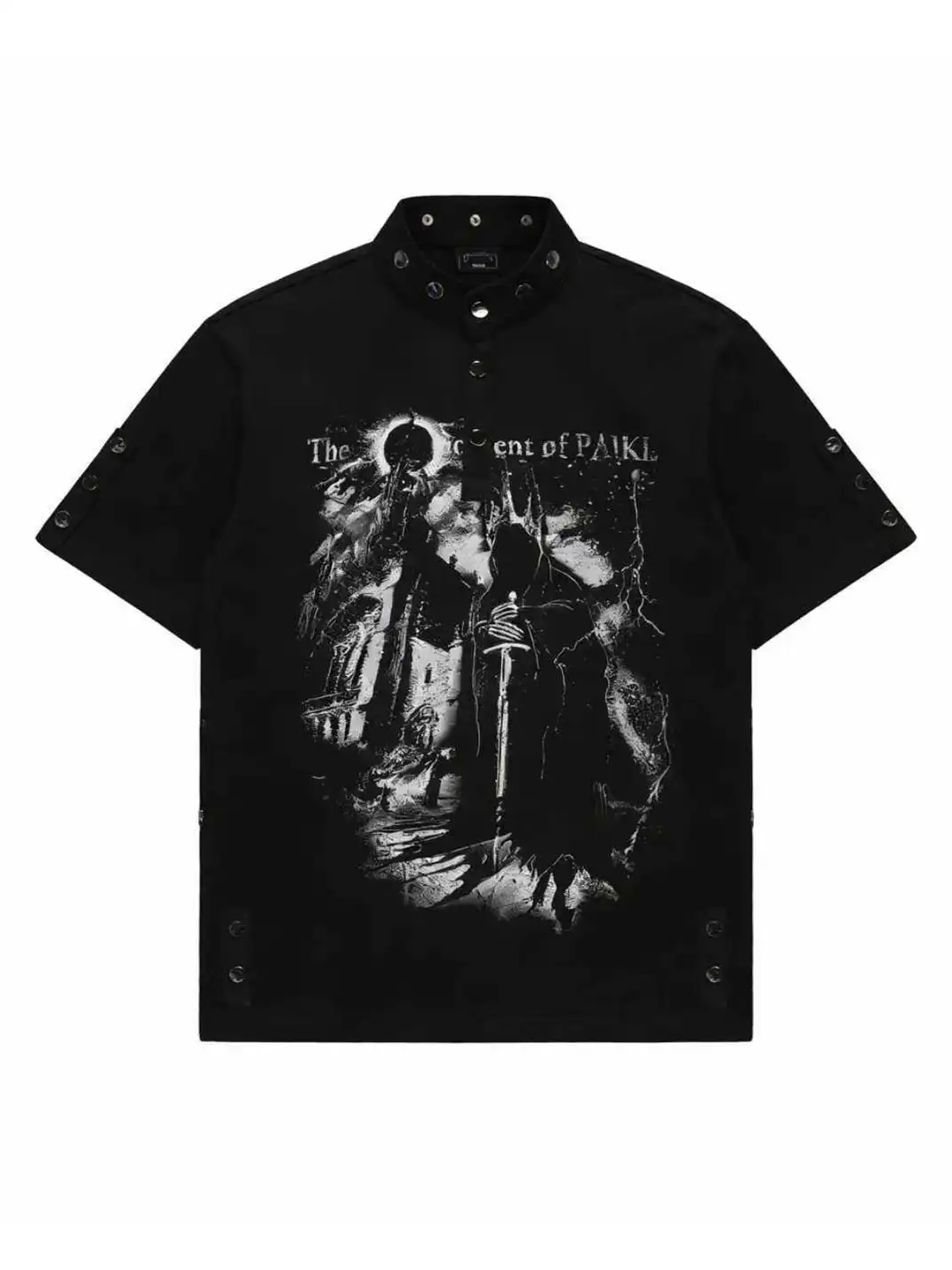PAIKI | Castle Print Rivet Stand Collar T-Shirt