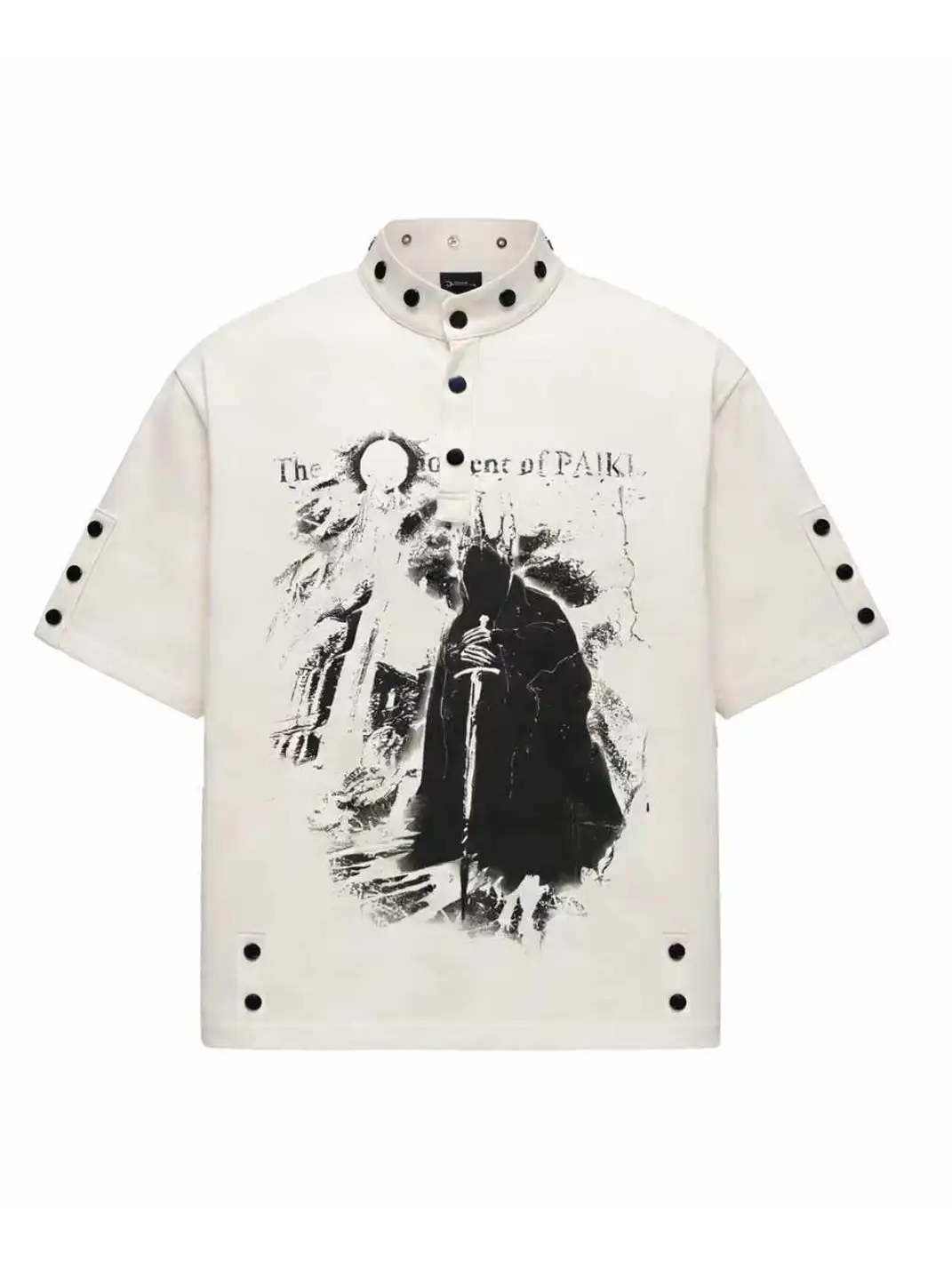 PAIKI | Castle Print Rivet Stand Collar T-Shirt