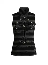 PAIKI | Cross High Neck Striped Knit Vest