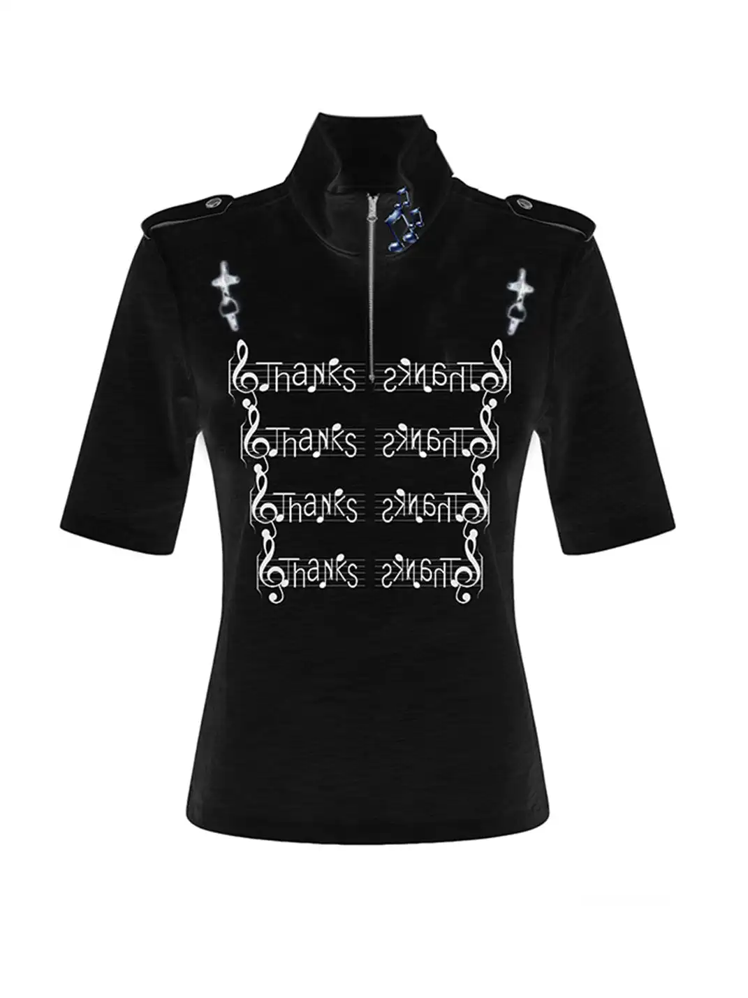 PAIKI | Musical Note Stand Collar Slim Fit T-Shirt