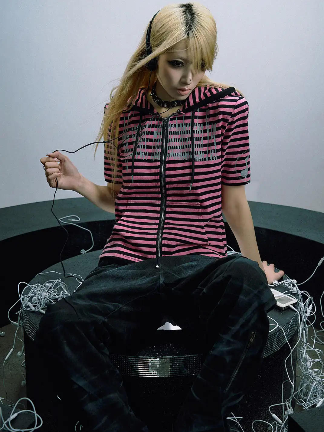 PAIKI | Regular Shoulder Striped Hooded T-Shirt