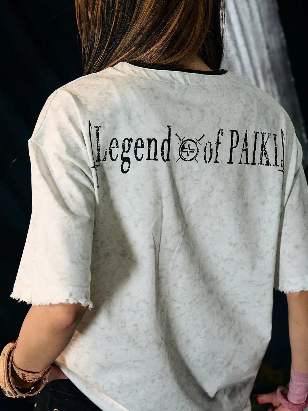 PAIKI | Henry Collar Pearl Button Fake Two-Piece T-Shirt