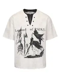 PAIKI | Henry Collar Pearl Button Fake Two-Piece T-Shirt
