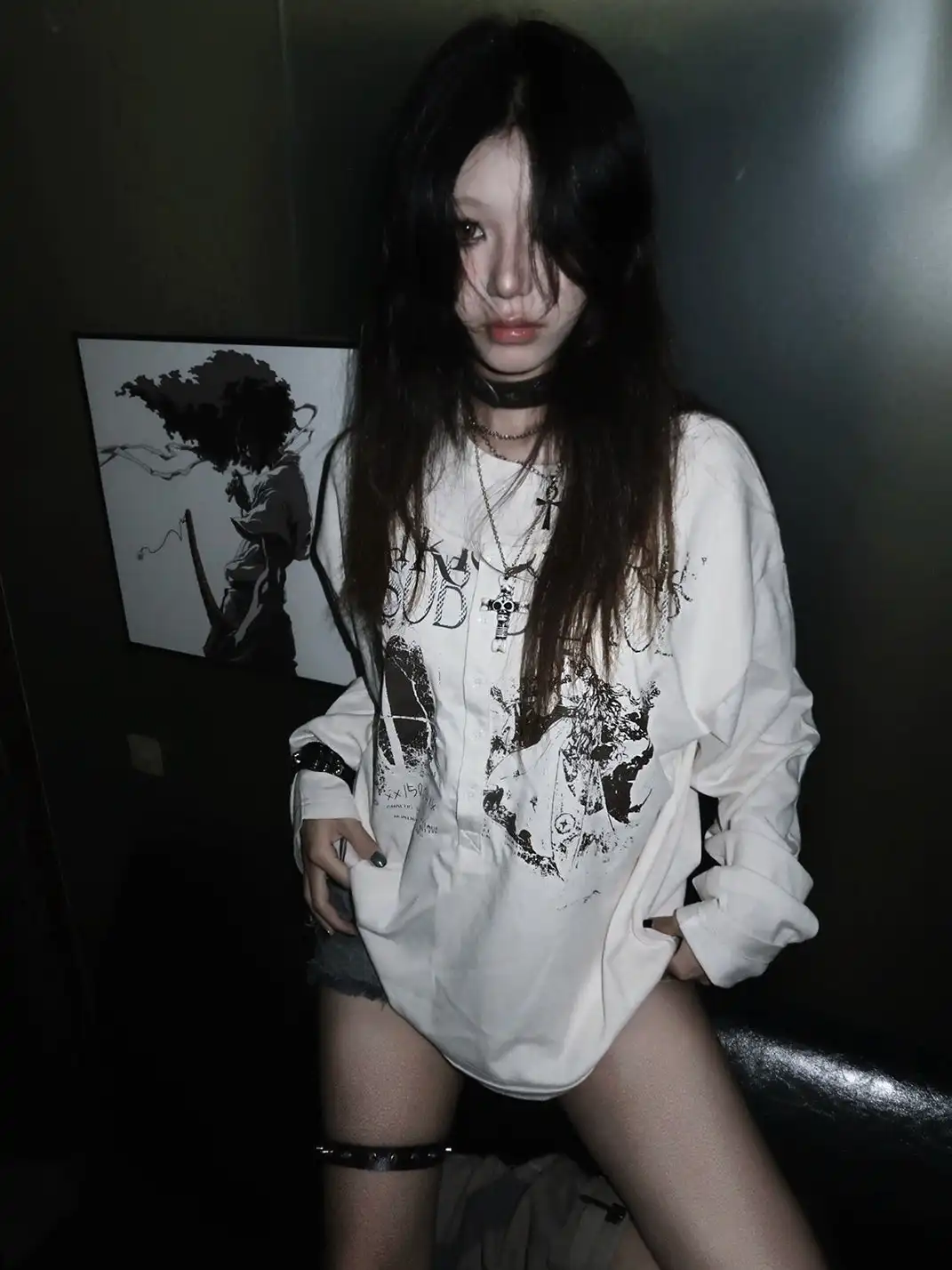 PAIKI | Sheer Fake Two-Piece Curved Hem Long Sleeve Top