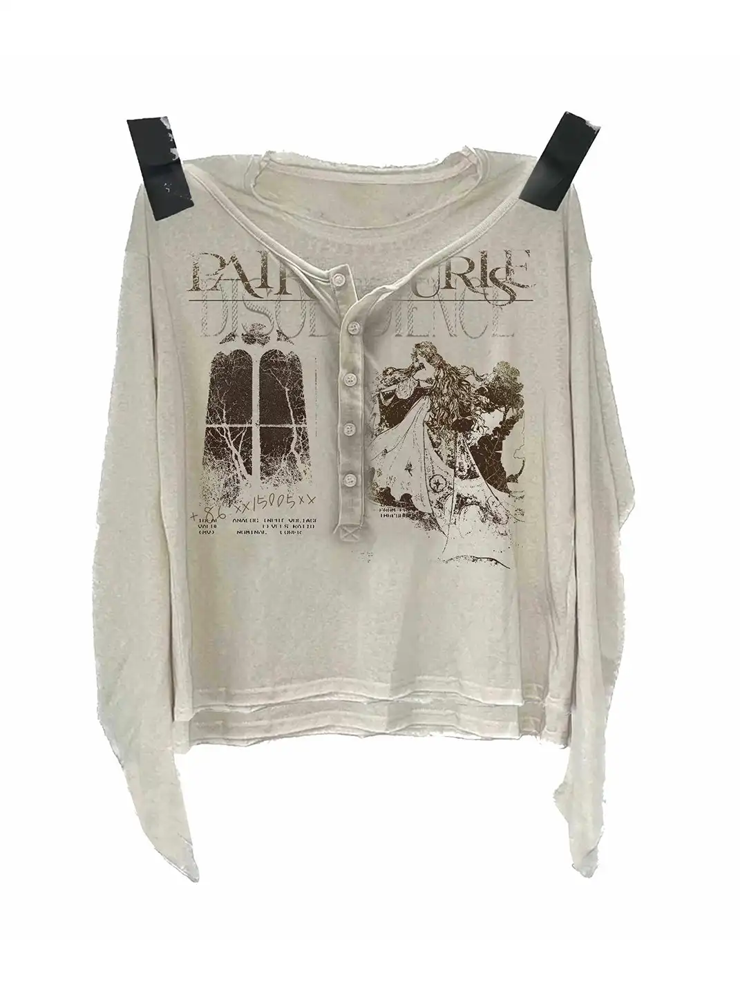 PAIKI | Sheer Fake Two-Piece Curved Hem Long Sleeve Top