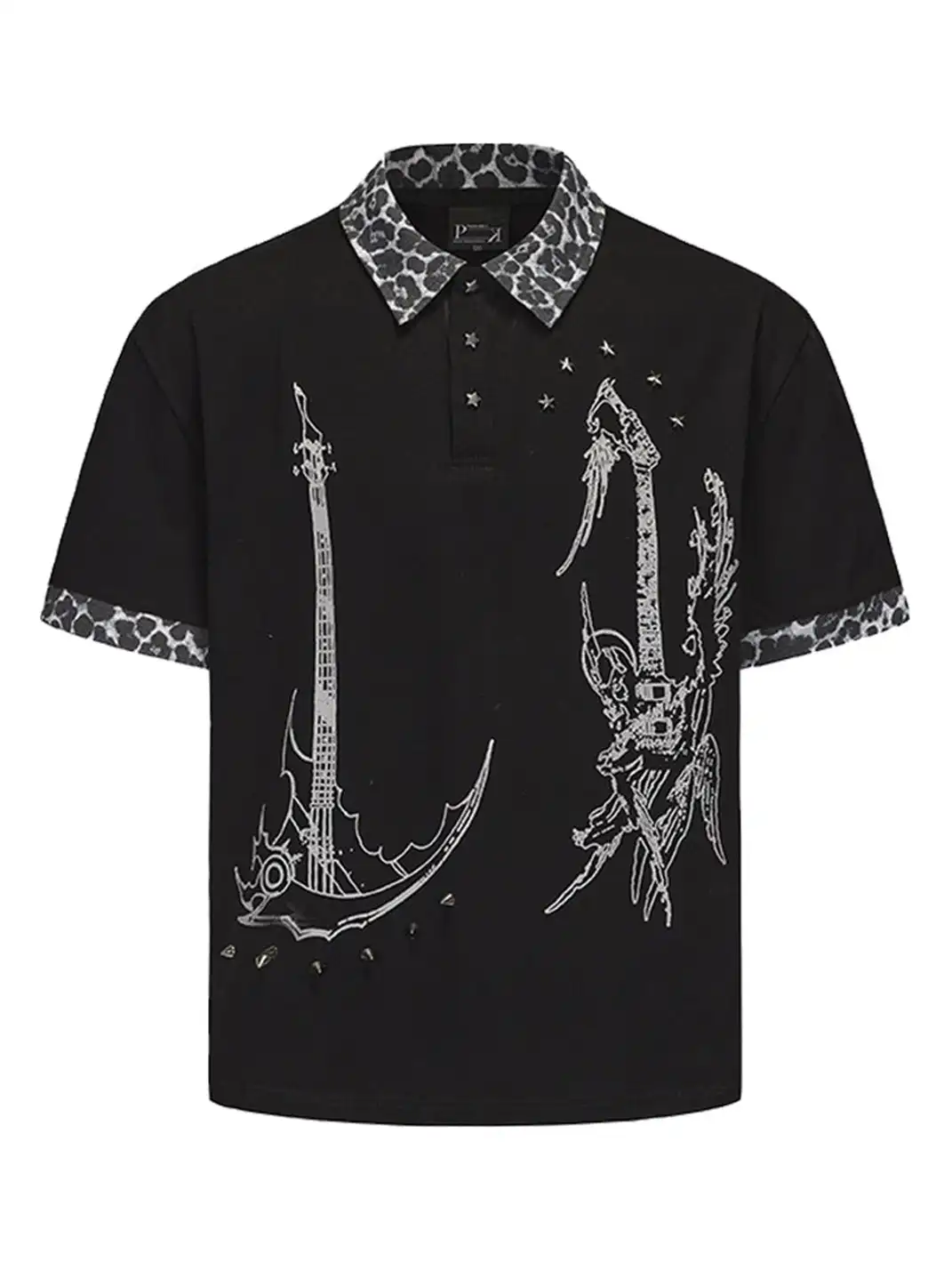 PAIKI | Leopard Print Spliced Lapel Polo T-Shirt