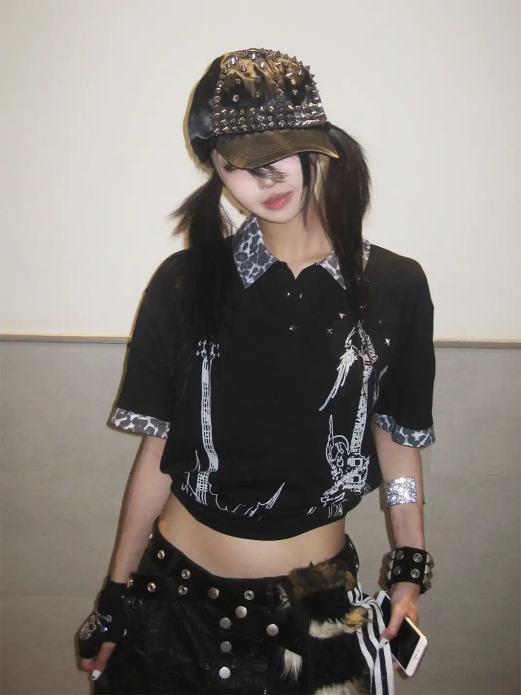 PAIKI | Leopard Print Spliced Lapel Polo T-Shirt