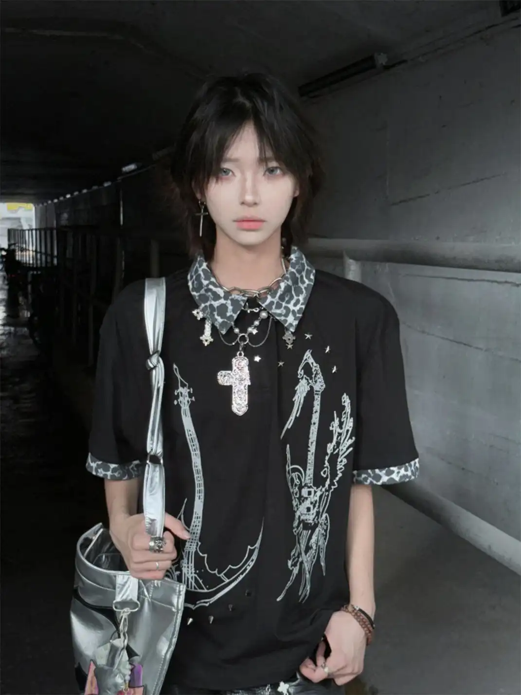 PAIKI | Leopard Print Spliced Lapel Polo T-Shirt