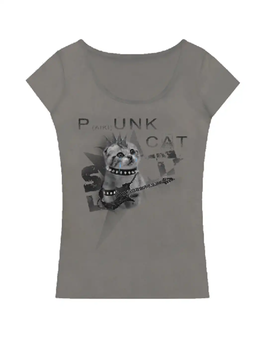 PAIKI | Kitten Print Slim Fit Oversized Collar T-Shirt