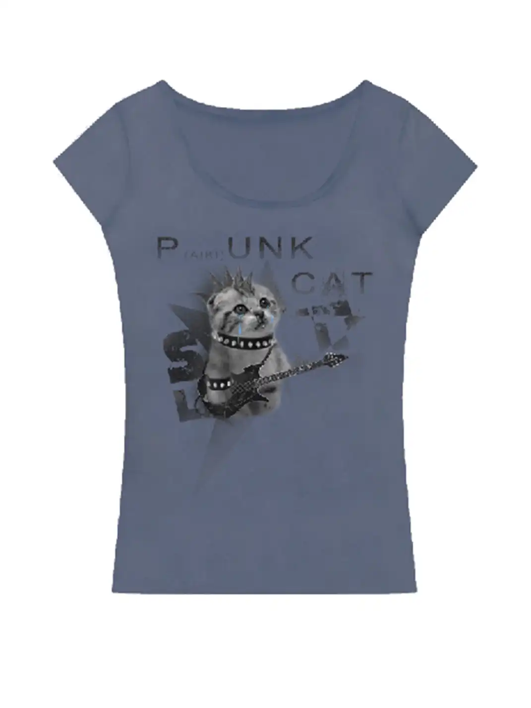 PAIKI | Kitten Print Slim Fit Oversized Collar T-Shirt