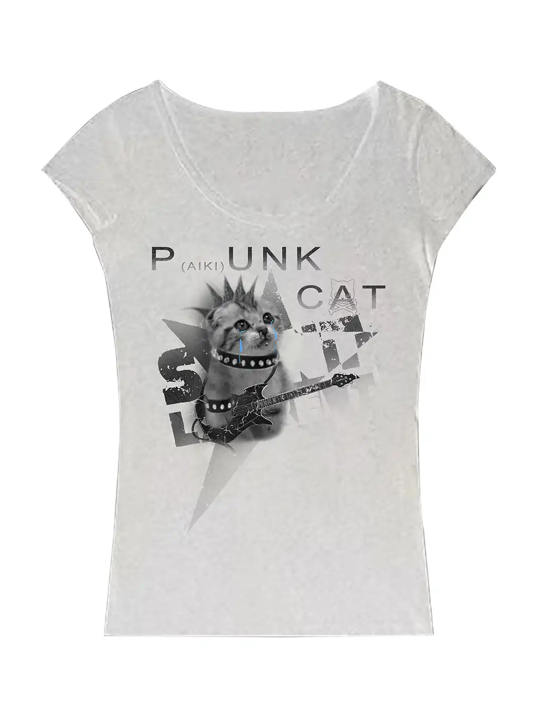 PAIKI | Kitten Print Slim Fit Oversized Collar T-Shirt
