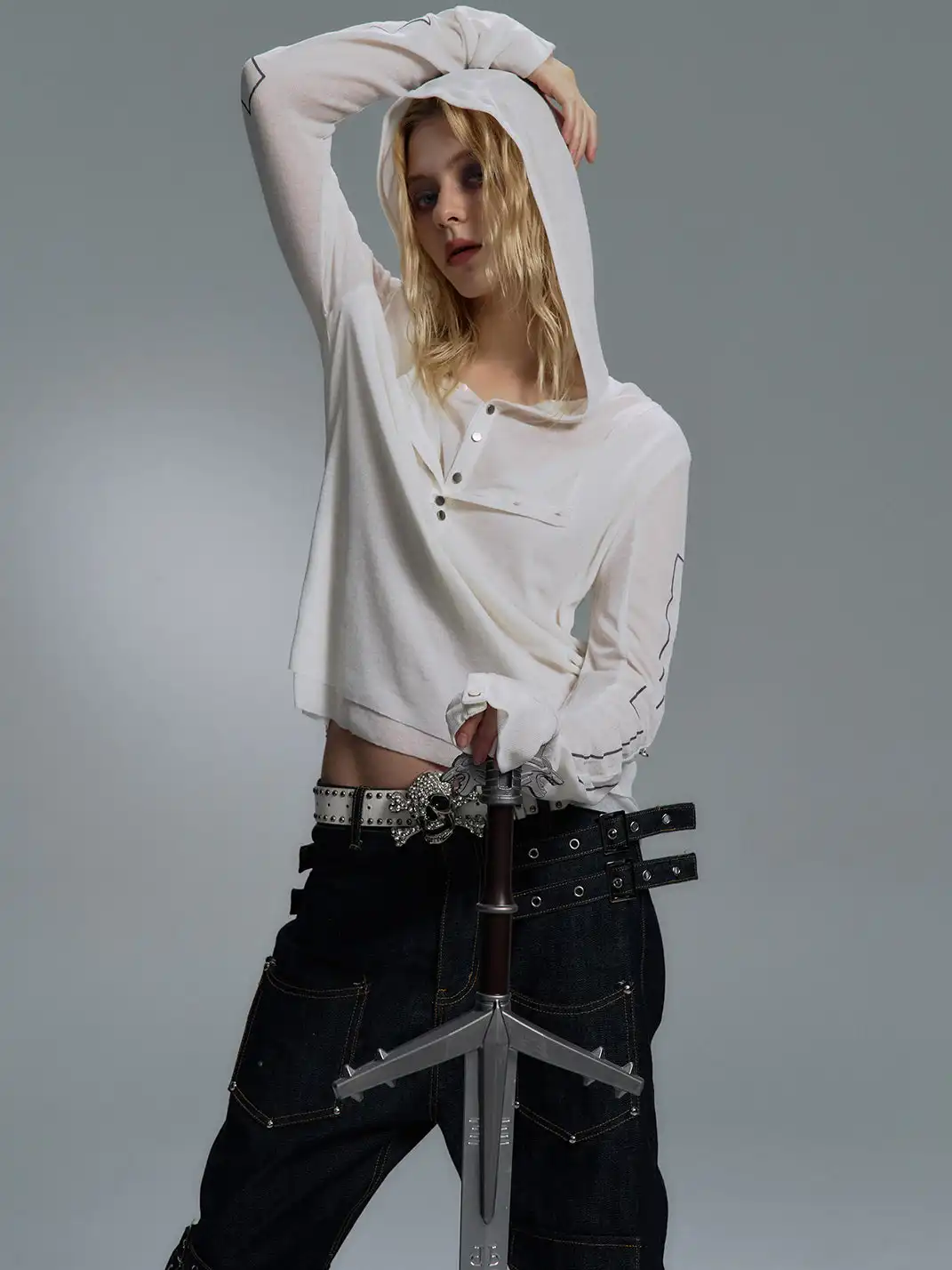 PAIKI | Cross Assassin Fake Two-Piece Long Sleeve Hooded T-Shirt