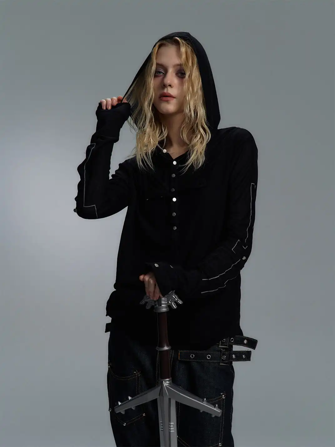 PAIKI | Cross Assassin Fake Two-Piece Long Sleeve Hooded T-Shirt