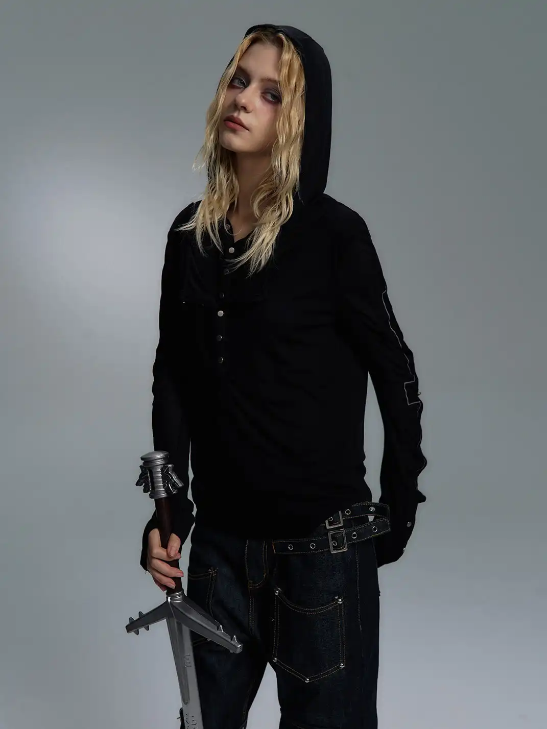 PAIKI | Cross Assassin Fake Two-Piece Long Sleeve Hooded T-Shirt
