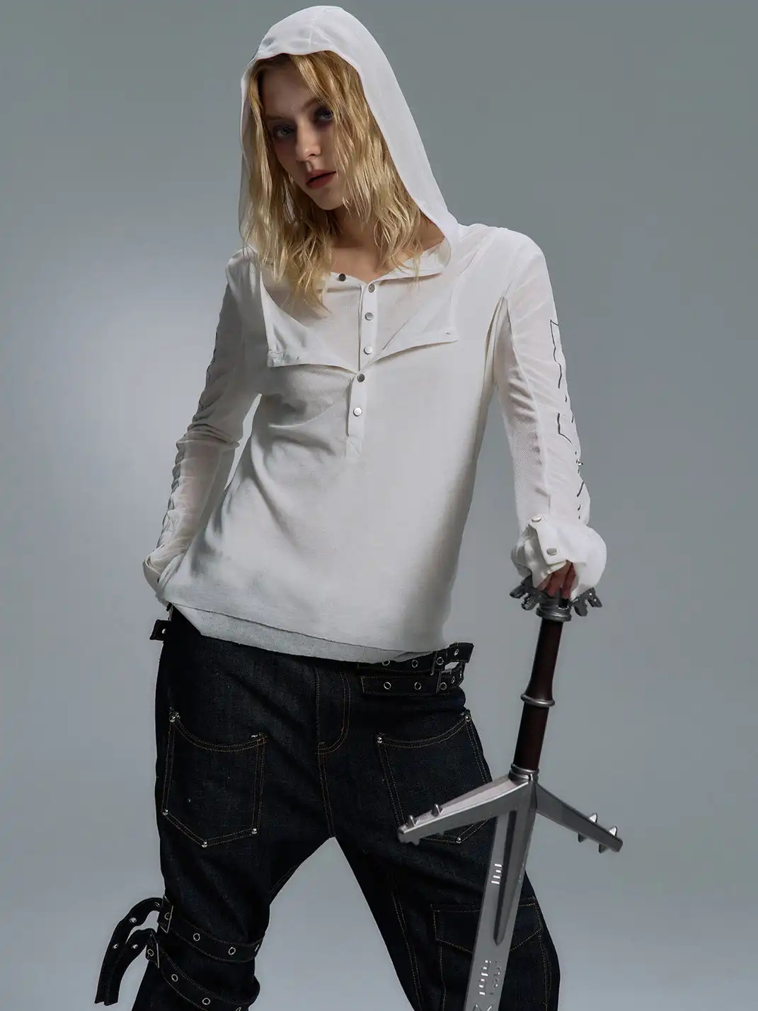 PAIKI | Cross Assassin Fake Two-Piece Long Sleeve Hooded T-Shirt