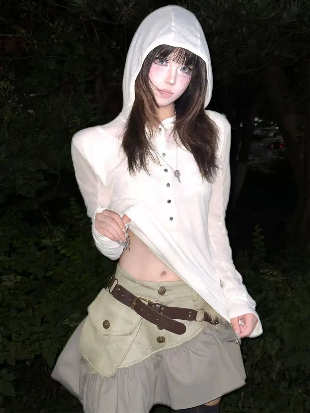 PAIKI | Cross Assassin Fake Two-Piece Long Sleeve Hooded T-Shirt