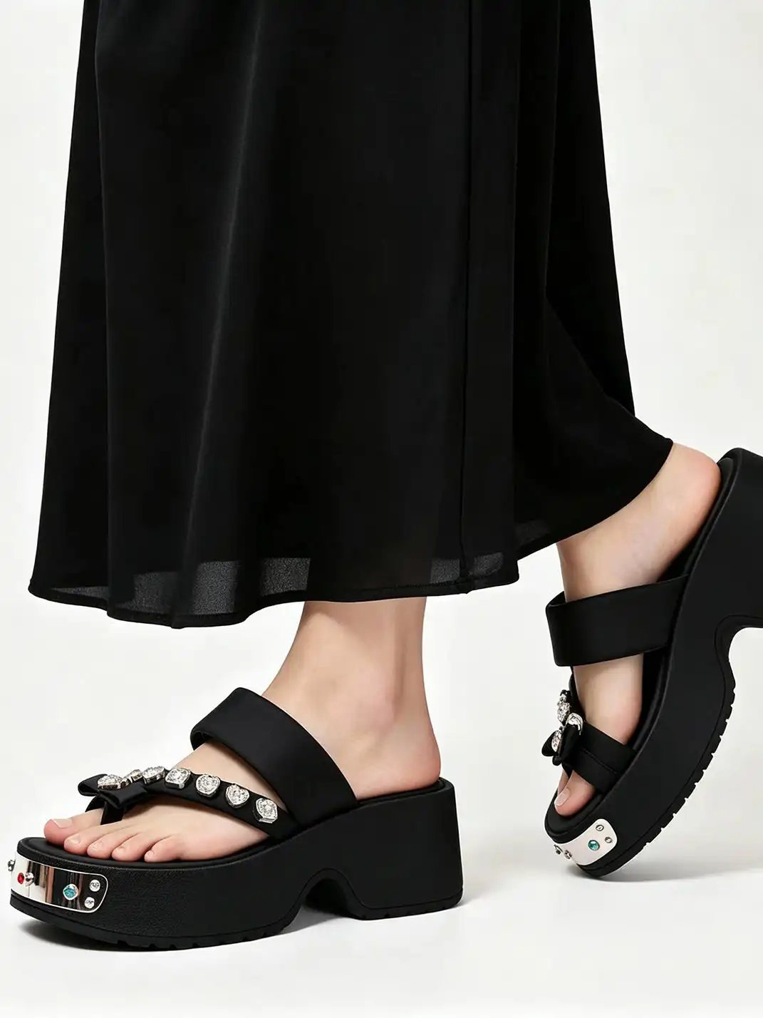 PINJIAHUI | Gem-Embellished Platform Flip-Flop Sandals