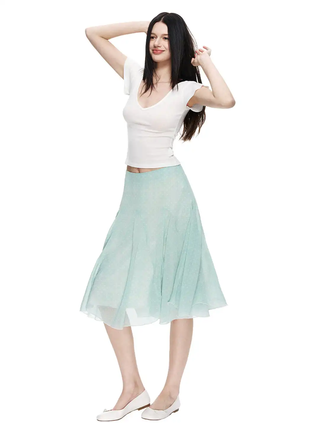 NECYSTUDIO | Polka Dot All-over Print Midi Skirt Short Sleeve Set