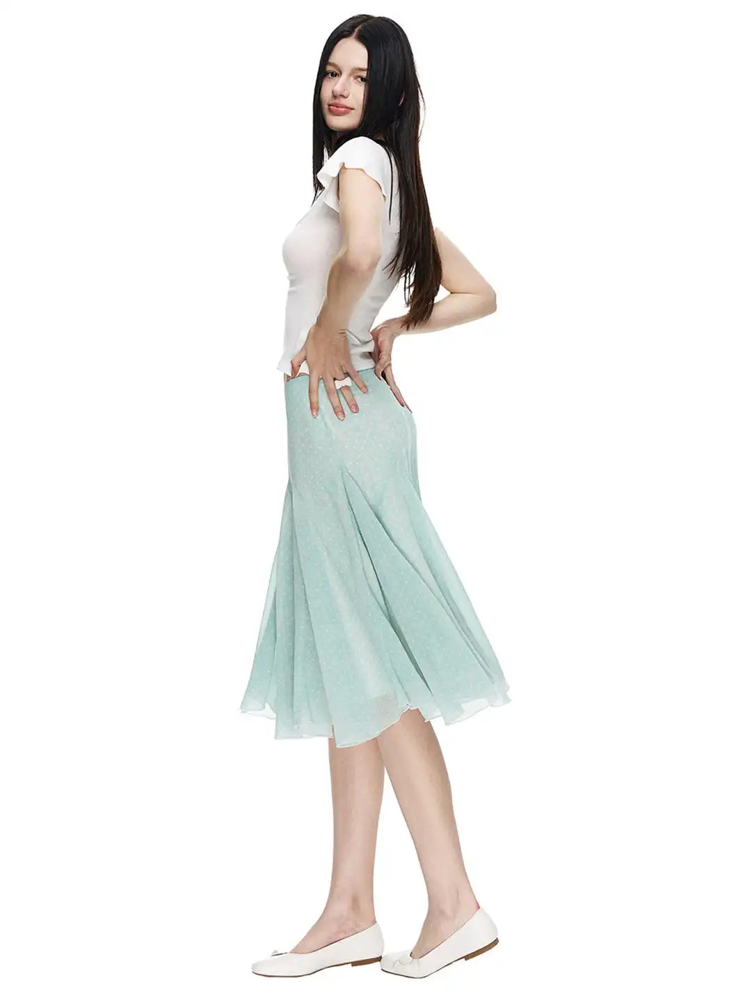 NECYSTUDIO | Polka Dot All-over Print Midi Skirt Short Sleeve Set