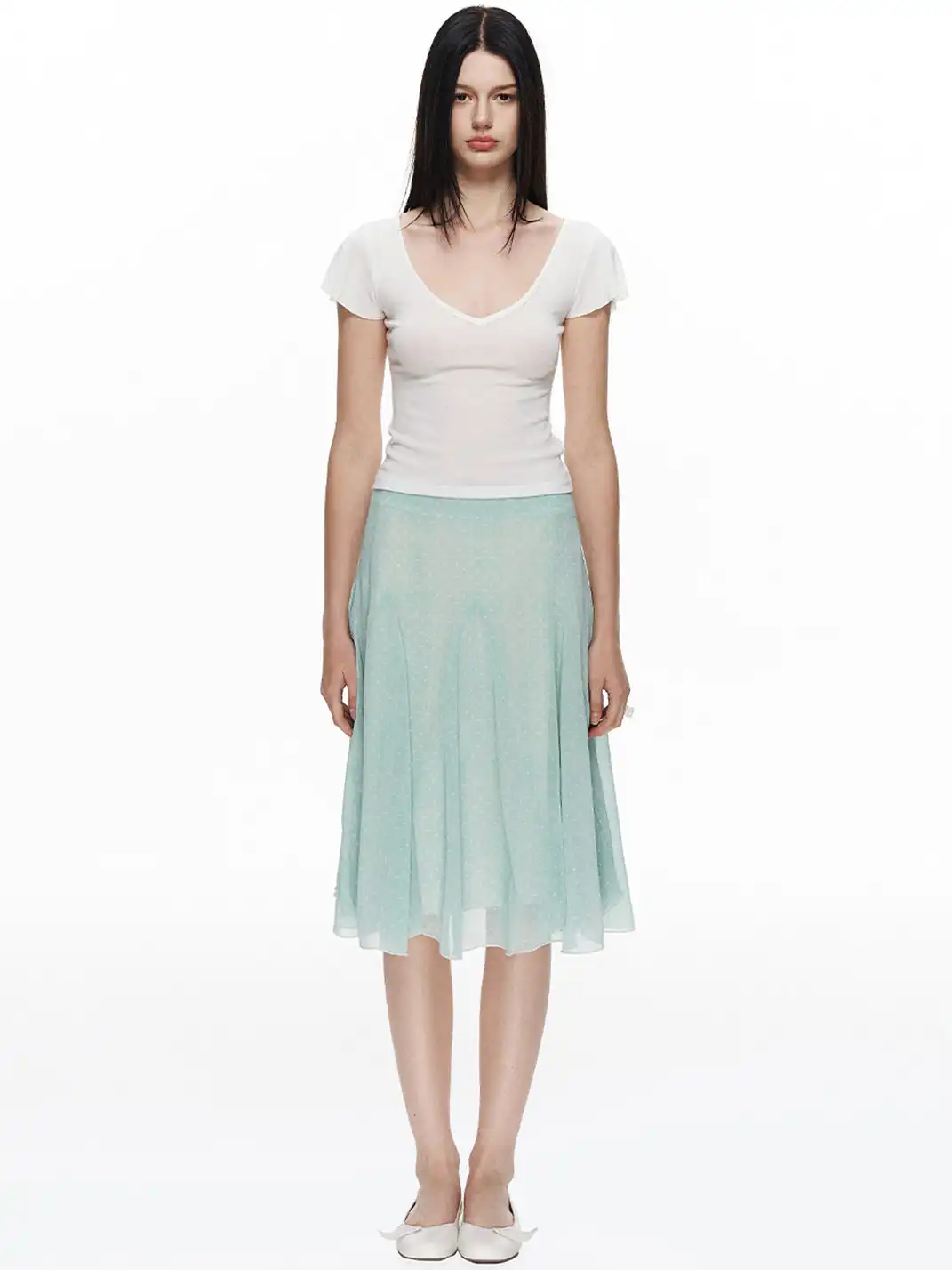 NECYSTUDIO | Polka Dot All-over Print Midi Skirt Short Sleeve Set