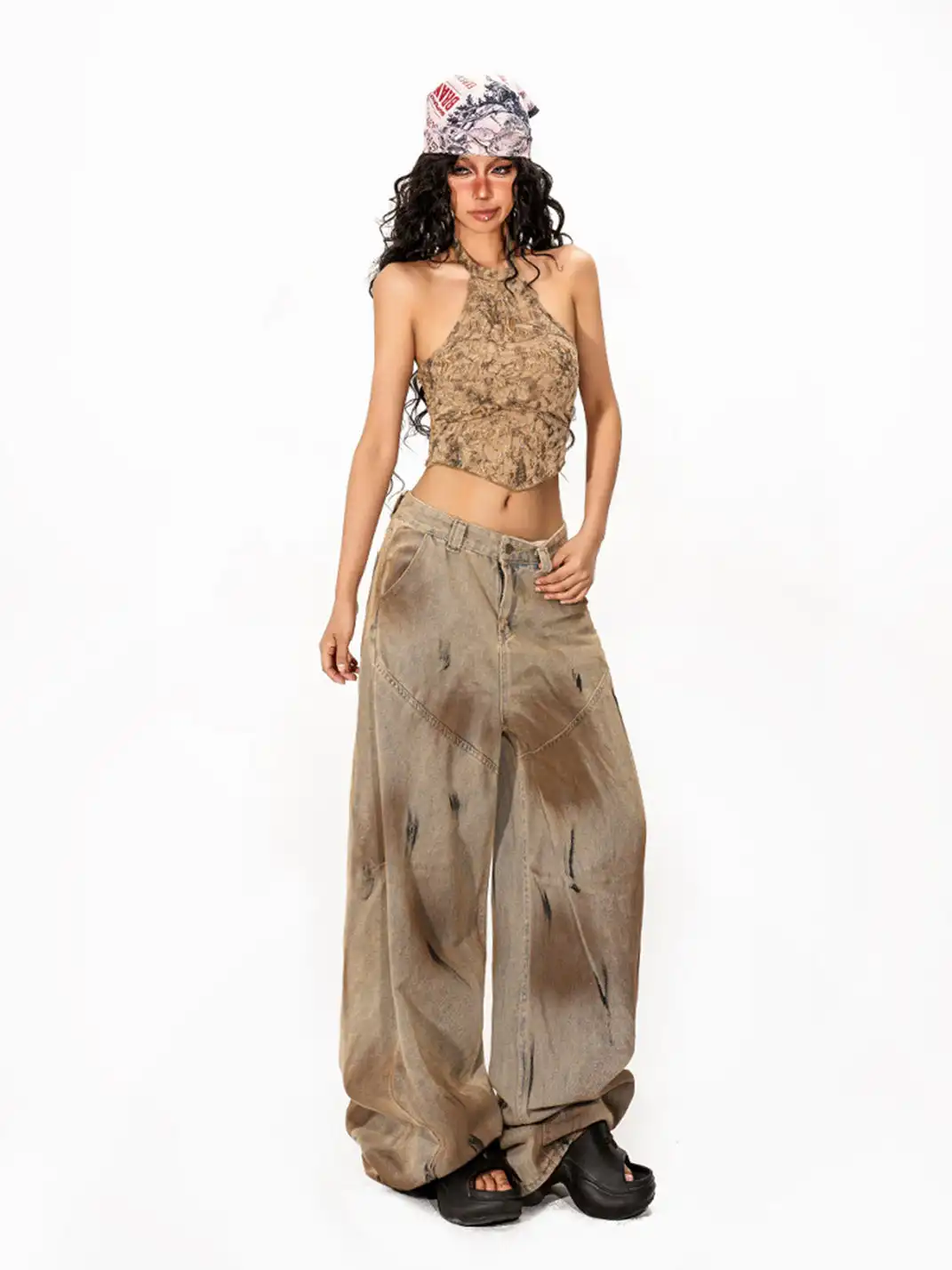 Arielink | Vintage Dirty Dyed Wide-Leg Jeans