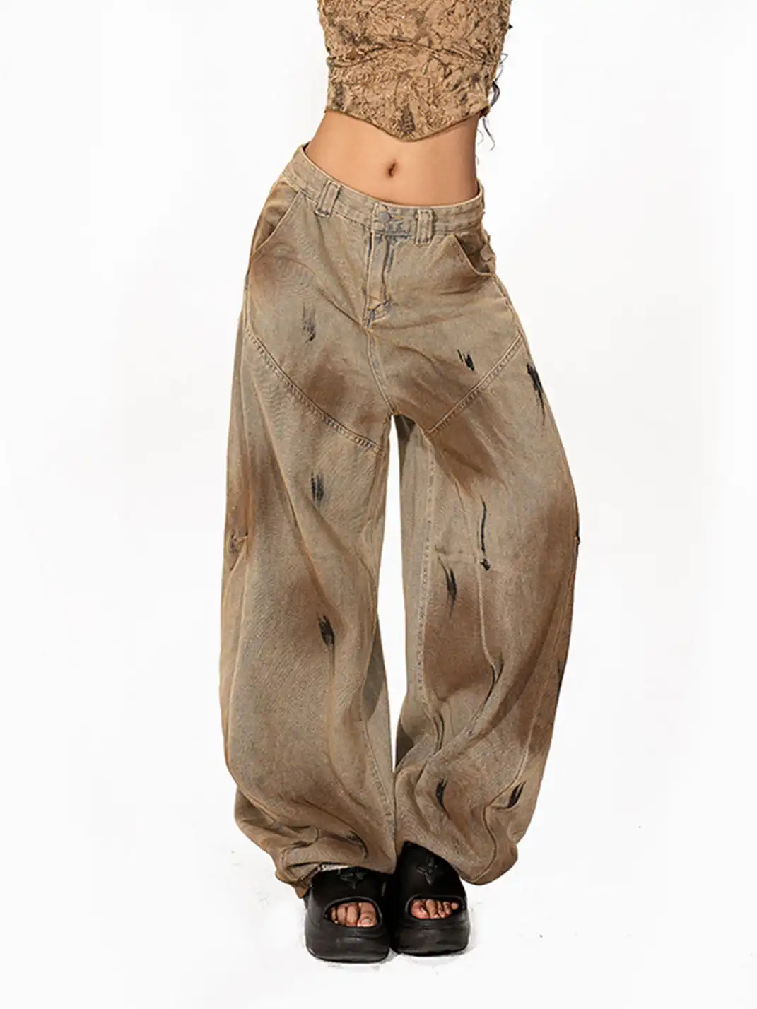 Arielink | Vintage Dirty Dyed Wide-Leg Jeans