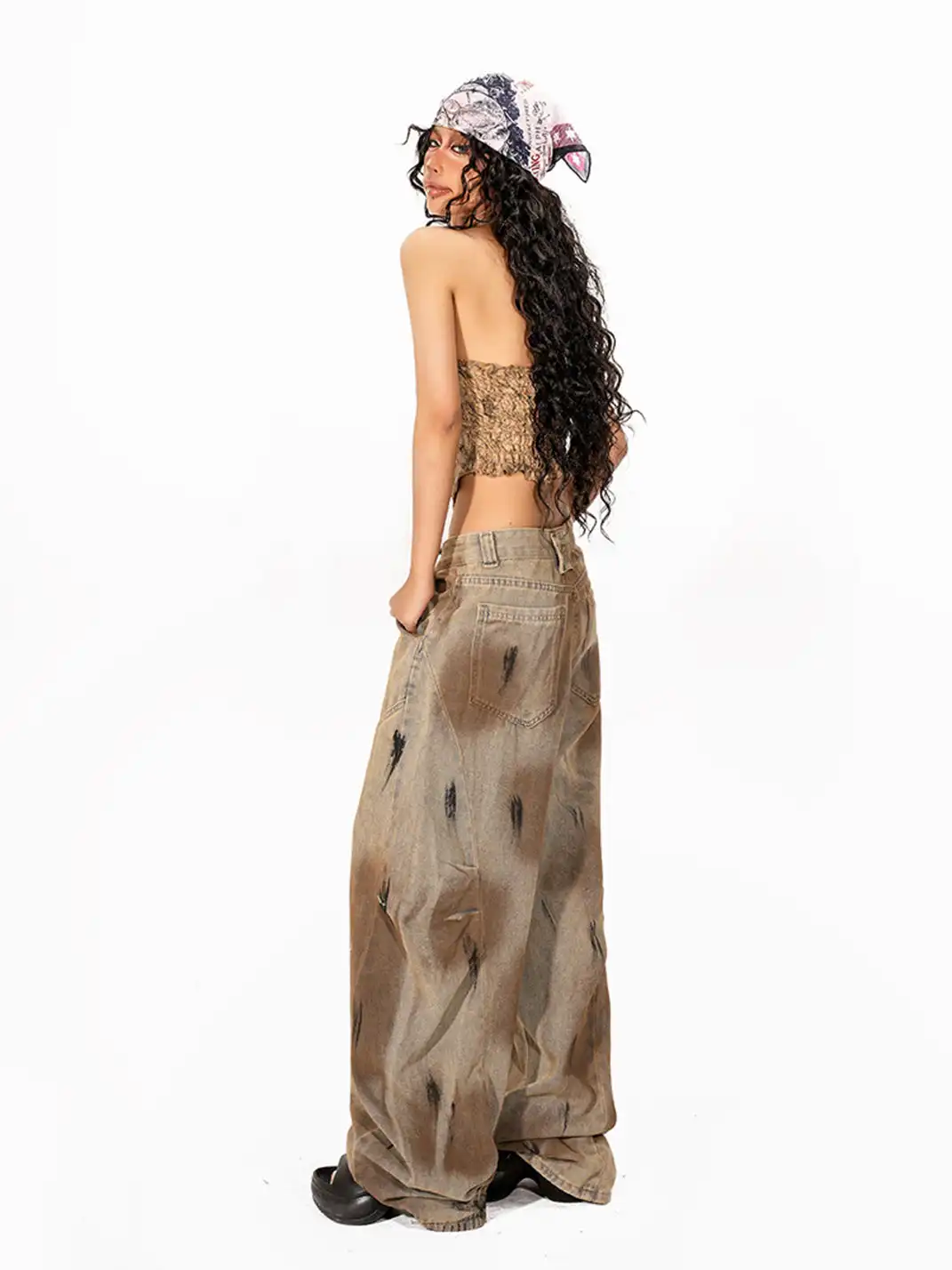 Arielink | Vintage Dirty Dyed Wide-Leg Jeans