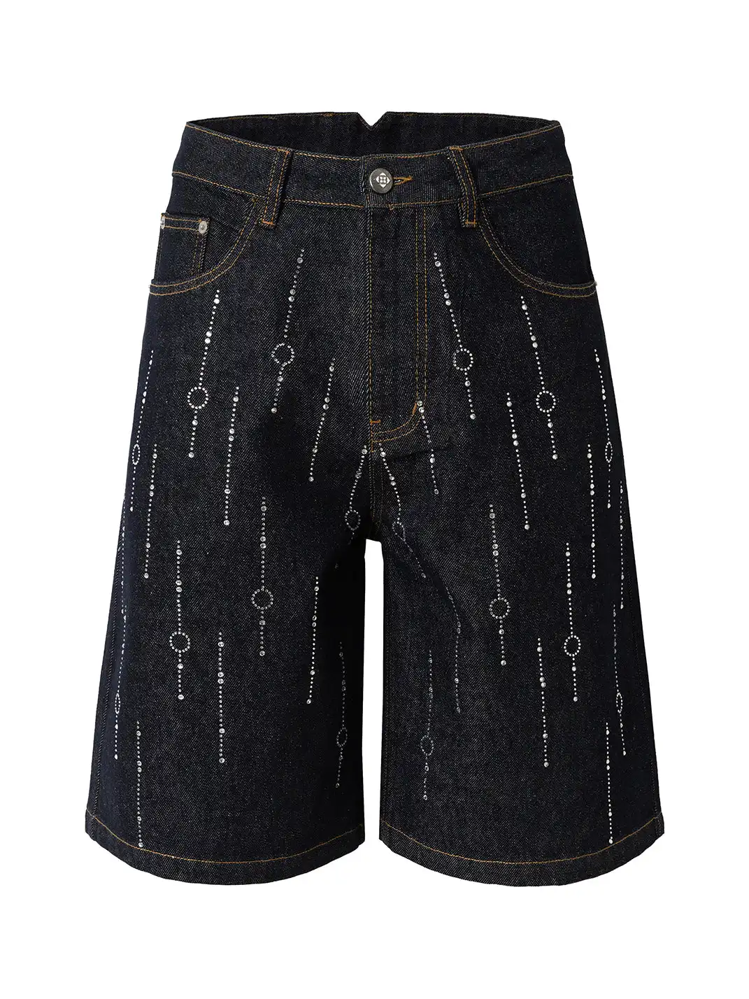 YADcrew | Full Rhinestone Meteor Denim Six-Point Shorts