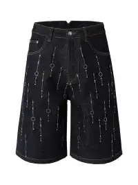 YADcrew | Full Rhinestone Meteor Denim Six-Point Shorts