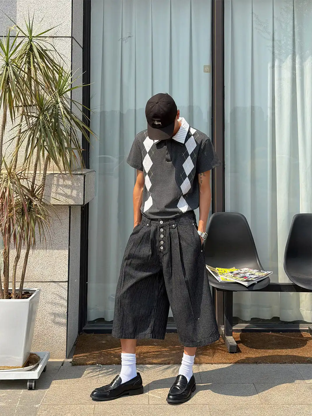 BurnBro | Five Buttons Striped Cropped Pants