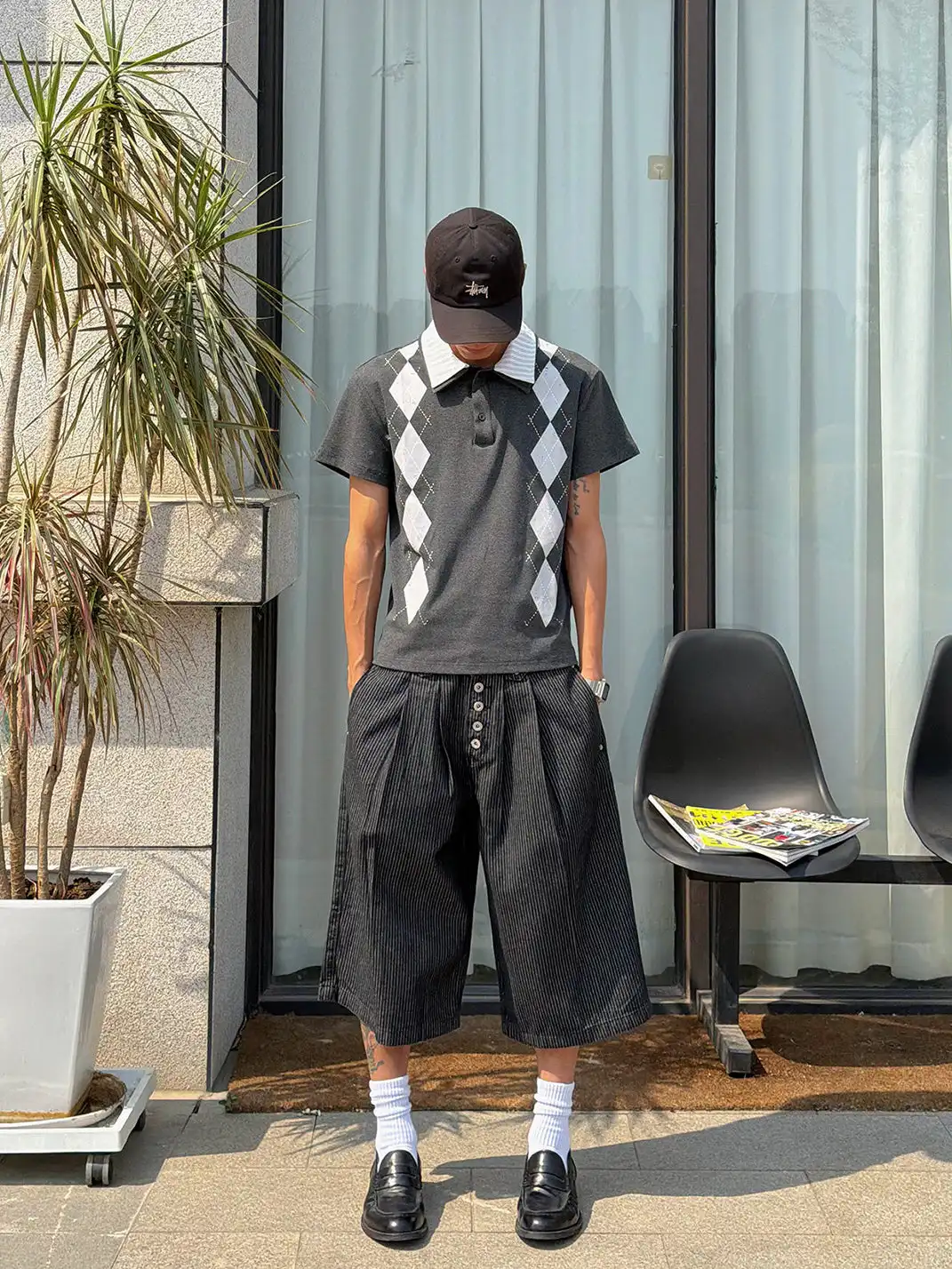 BurnBro | Five Buttons Striped Cropped Pants