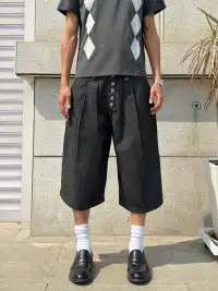 BurnBro | Five Buttons Striped Cropped Pants