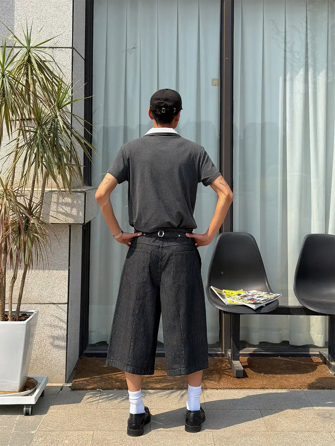 BurnBro | Five Buttons Striped Cropped Pants